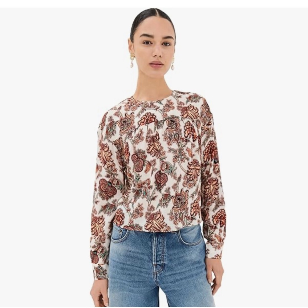 Ulla Johnson Esen Blouse in Freesia Wool Blend Brown Floral Pattern Size 6